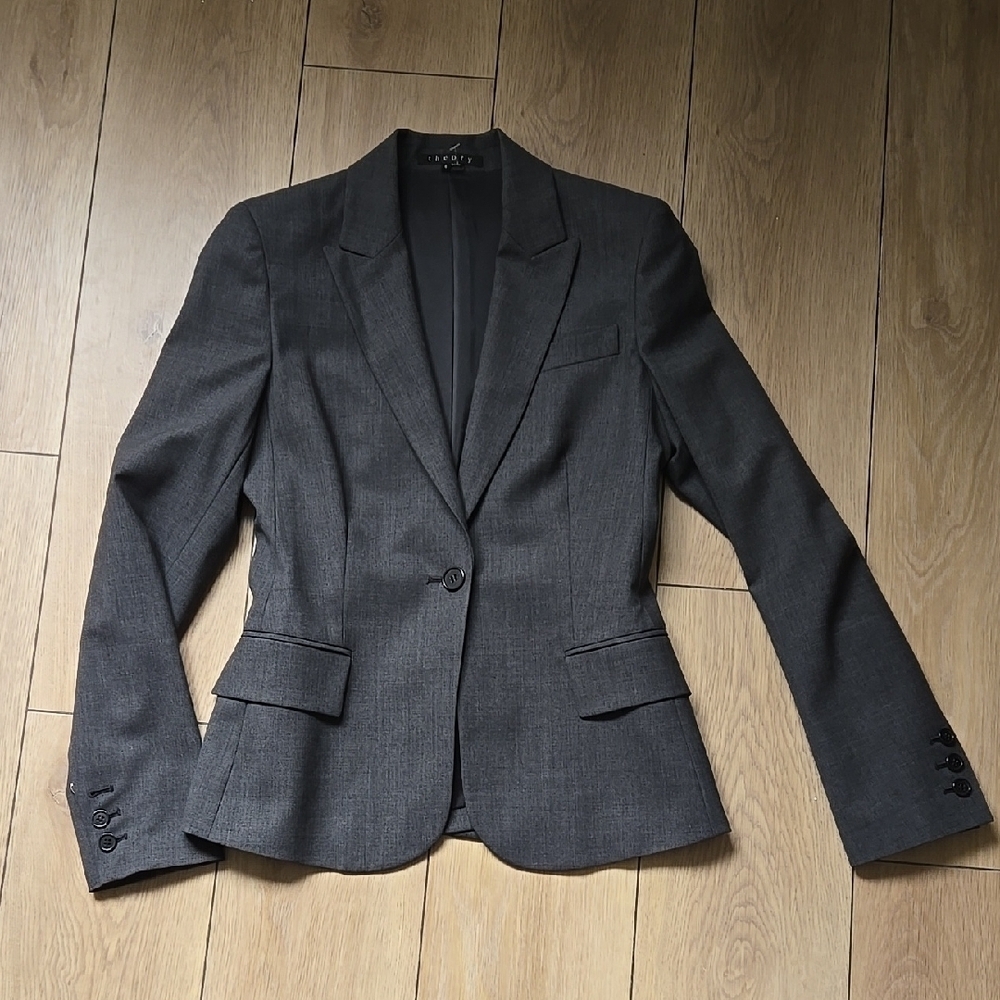 Theory Women'S Grey One Button Long Sleeve Slim Fit Blazer Size 6 - Picture 4 of 13